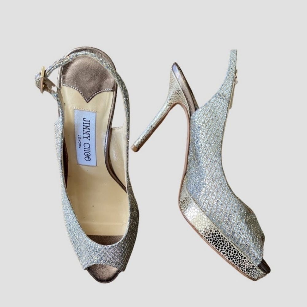Jimmy Choo Glittering Gold Peep-Toe Heels